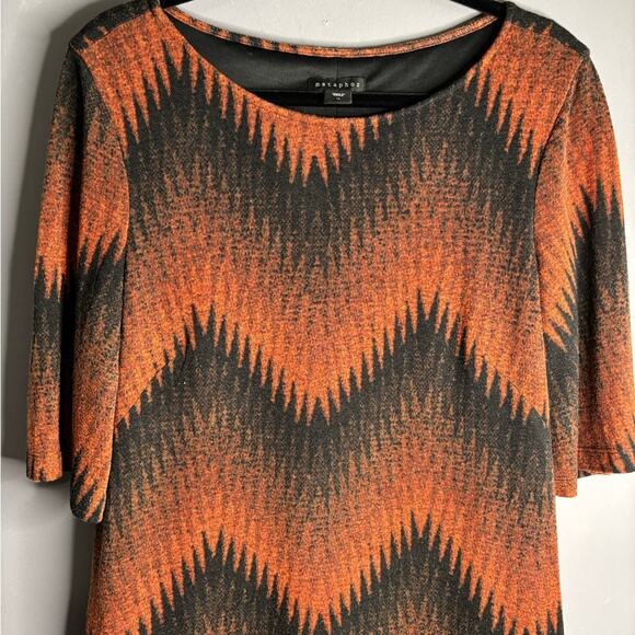 Metaphor Black and Orange ZigZag Print Sheath Dress Size 12 - Picture 2 of 7